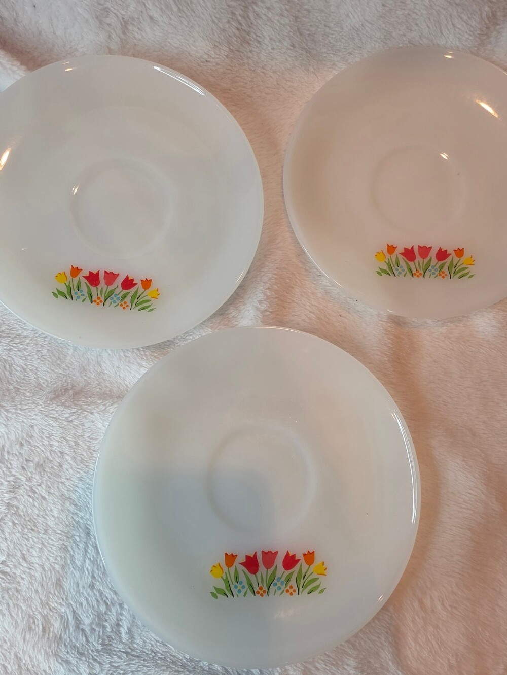 Vintage Fire-King Milk Glass Tulip Saucers Set of 3